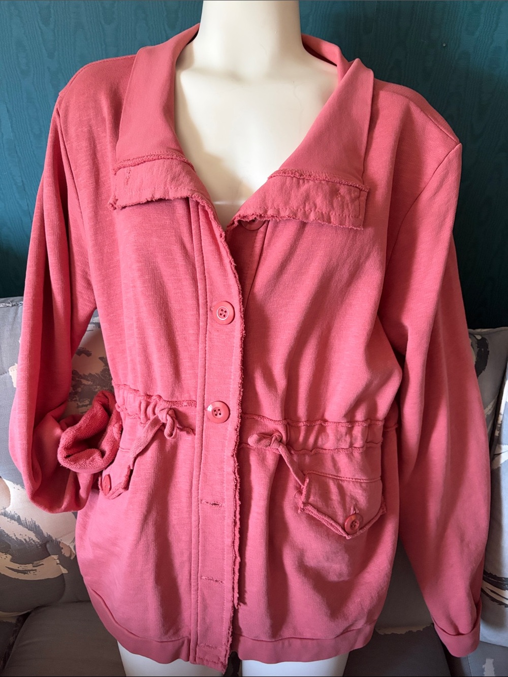 CAPOSHIE Women's Coral Pink Drawstring Utility Jacket